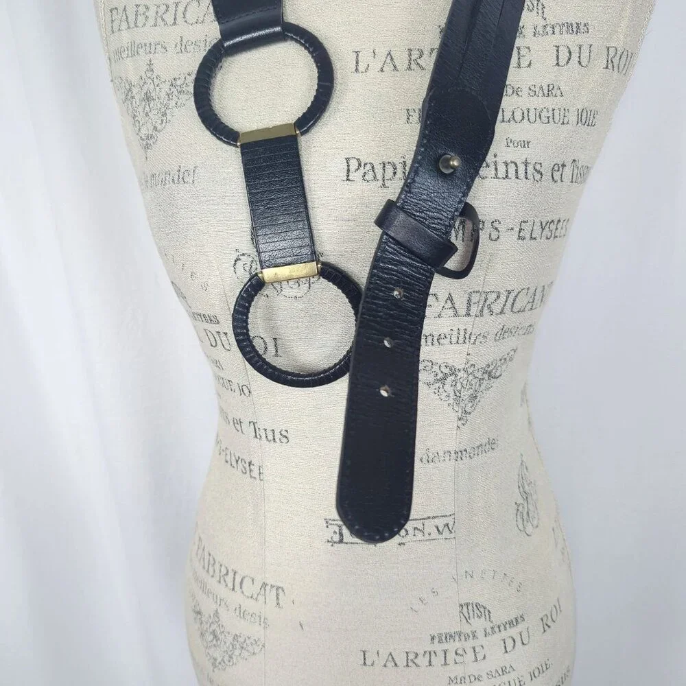 Vintage Linea Pelle Leather Black Belt Small Gold
